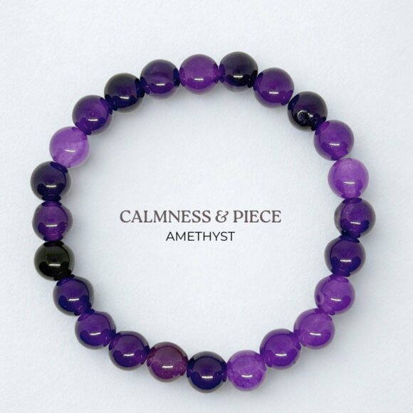 Amethyst Gemstone Bracelet 8MM | Handmade Crystal Healing Jewelry - Picture 3 of 10